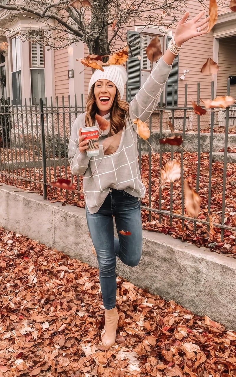 ECOWISH Women Fall Pullover Sweater Turtleneck Plaid Long Sleeve Loose Casual Chunky Checked Knit Winter Sweaters Jumper Tops 014gray M - Image 4